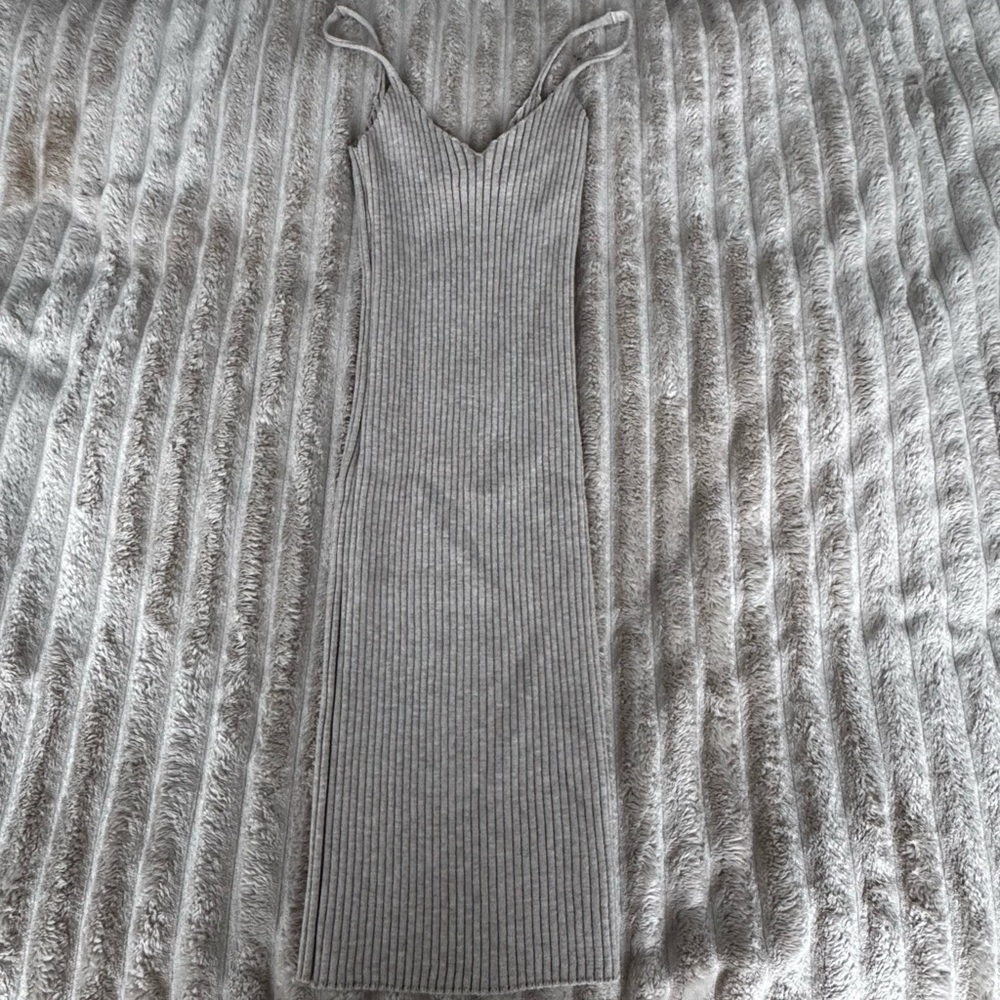 Beige Ribbed Knit Dress